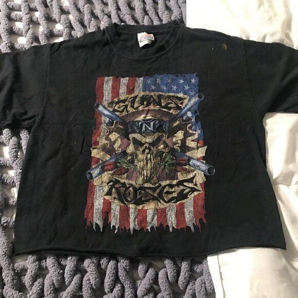 Guns N Roses Crop Top  Shirt woMens Medium Worn Vintage Use Your Illusion  Flag - Picture 1 of 8